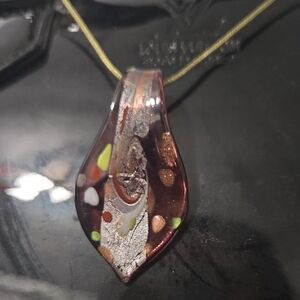 Elegant Multicolor Murano Style Blown Glass  Pendant Necklace. 18"